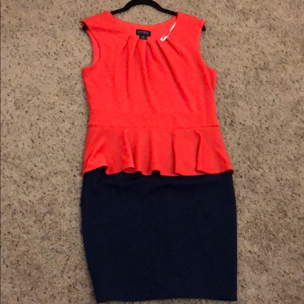 Coral and navy business dress